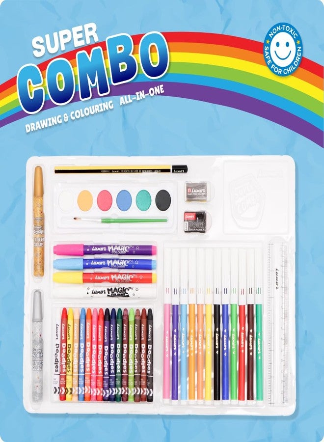 Luxor Doodles Super Combo Art Set - Ignite Imagination with Diverse Crayons, Sketch Pens, Water Colors, Glitter, Glue, Eraser & Sharpener, Ultimate Creative Kit for Kids' Artistic Adventures - Image 3